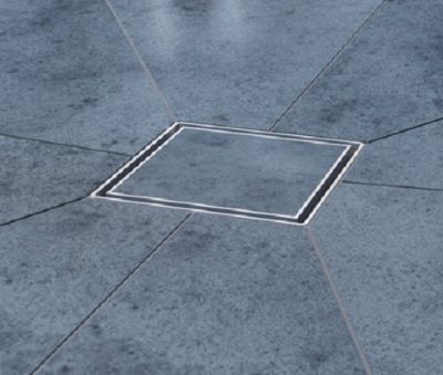IMPEY AQUA-DEC EASY FIT 'TILED INSERT' 14mm BRUSHED STAINLESS STEEL TILED FLOOR GULLY with VERTICAL OUTLET, QUADT14/V IMPEY AQUA-DEC EASY FIT 'TILED INSERT' 14mm BRUSHED STAINLESS STEEL TILED FLOOR GULLY with VERTICAL OUTLET, QUADT14/V